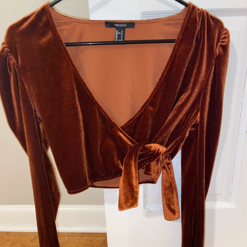 Forever 21 orange velvet wrap top size S
